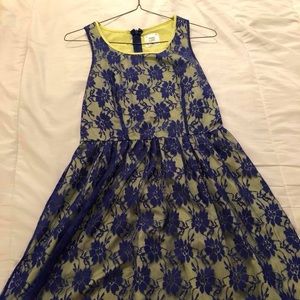 Blue and yellow/green lace dress
